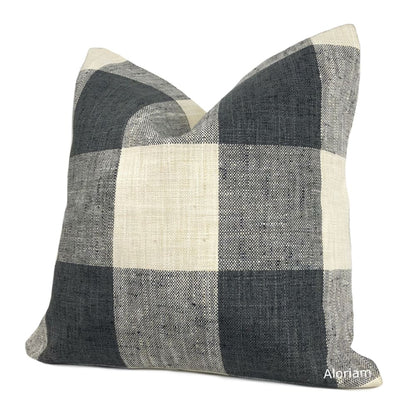 Lewis Charcoal Gray Cream Buffalo Plaid Checks Pillow Cover - Aloriam