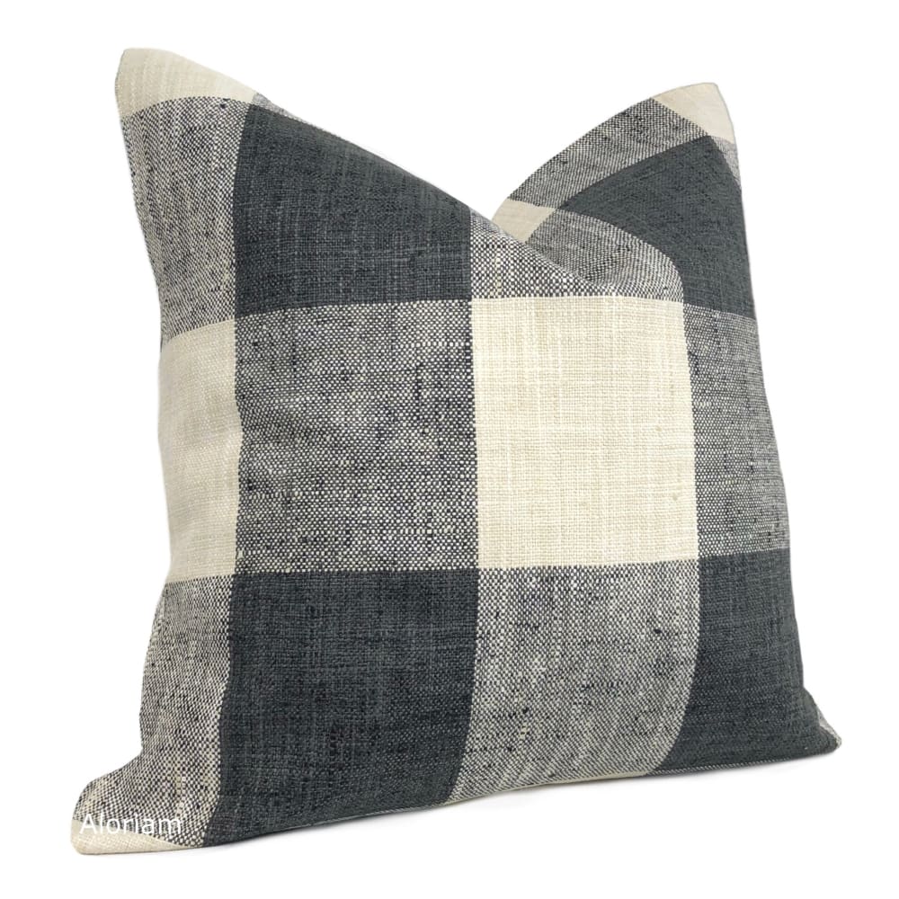 Lewis Charcoal Gray Cream Buffalo Plaid Checks Pillow Cover - Aloriam