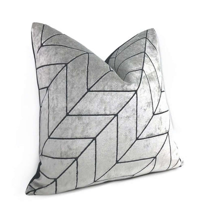 Leyland Silver Gray Diagonal Chevron Velvet Pillow Cover Cushion Pillow Case Euro Sham 16x16 18x18 20x20 22x22 24x24 26x26 28x28 Lumbar Pillow 12x18 12x20 12x24 14x20 16x26 by Aloriam