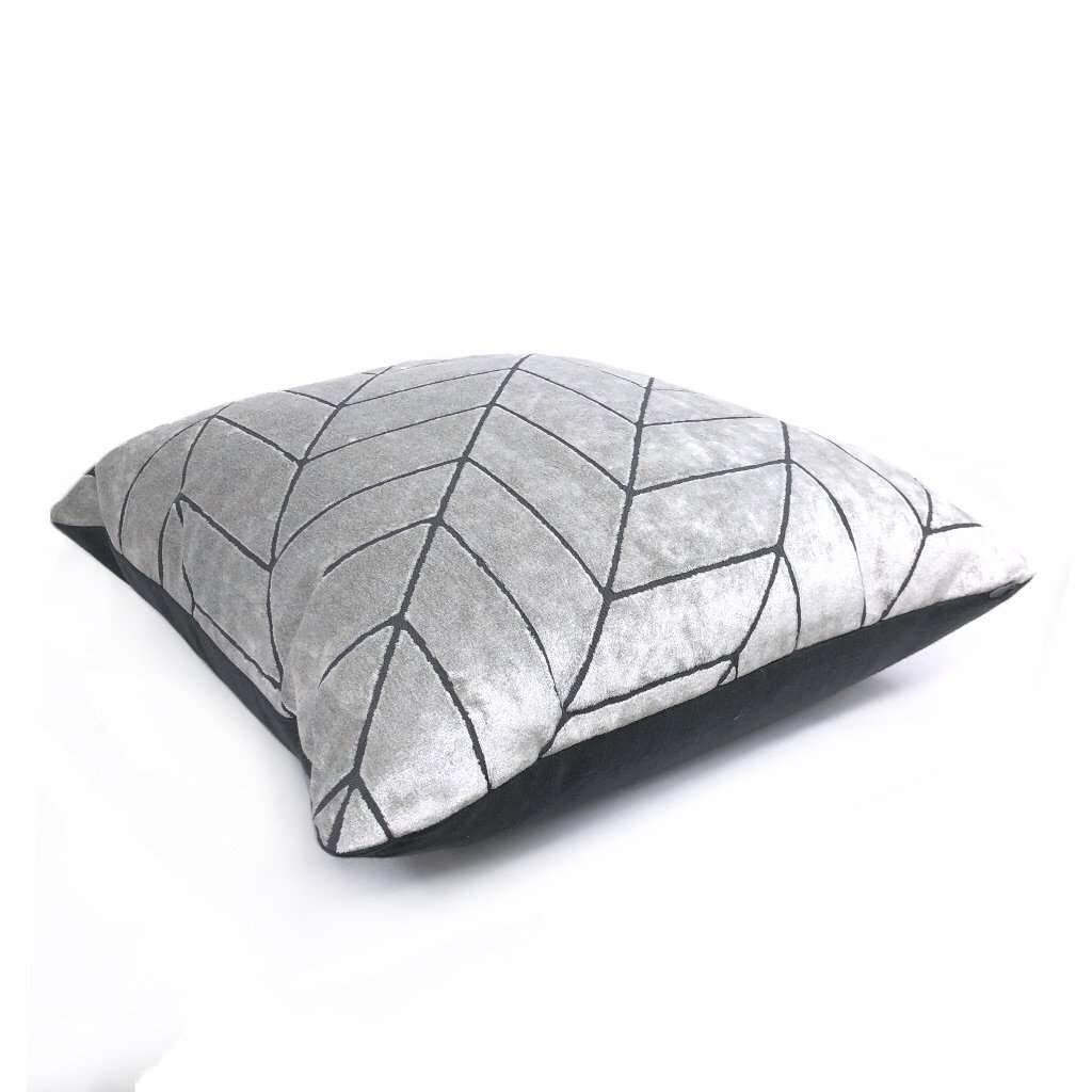 Leyland Silver Gray Diagonal Chevron Velvet Pillow Cover Cushion Pillow Case Euro Sham 16x16 18x18 20x20 22x22 24x24 26x26 28x28 Lumbar Pillow 12x18 12x20 12x24 14x20 16x26 by Aloriam