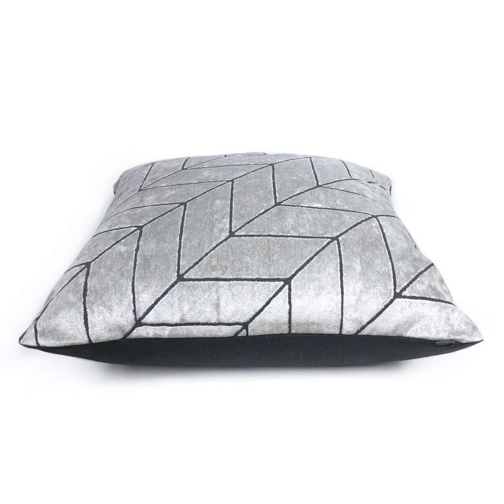 Leyland Silver Gray Diagonal Chevron Velvet Pillow Cover Cushion Pillow Case Euro Sham 16x16 18x18 20x20 22x22 24x24 26x26 28x28 Lumbar Pillow 12x18 12x20 12x24 14x20 16x26 by Aloriam