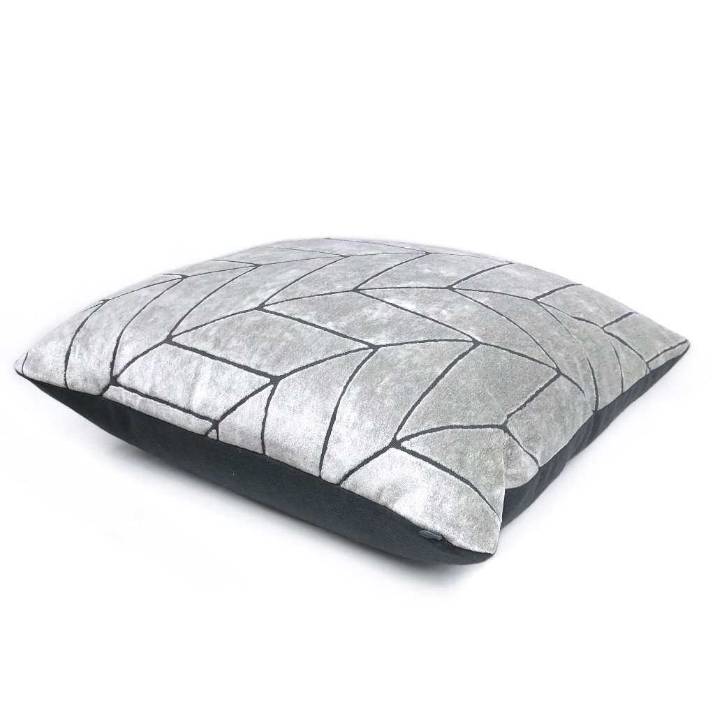 Leyland Silver Gray Diagonal Chevron Velvet Pillow Cover Cushion Pillow Case Euro Sham 16x16 18x18 20x20 22x22 24x24 26x26 28x28 Lumbar Pillow 12x18 12x20 12x24 14x20 16x26 by Aloriam