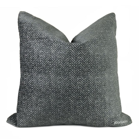 Liam Dark Gray Herringbone Chenille Pillow Cover - Aloriam