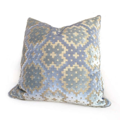 Light Blue Green Geometric Mosaic Cut Velvet Pillow Cover by Aloriam