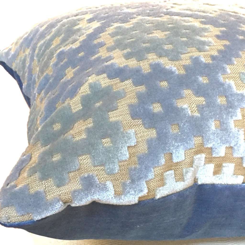 Light Blue Green Geometric Mosaic Cut Velvet Pillow Cover by Aloriam