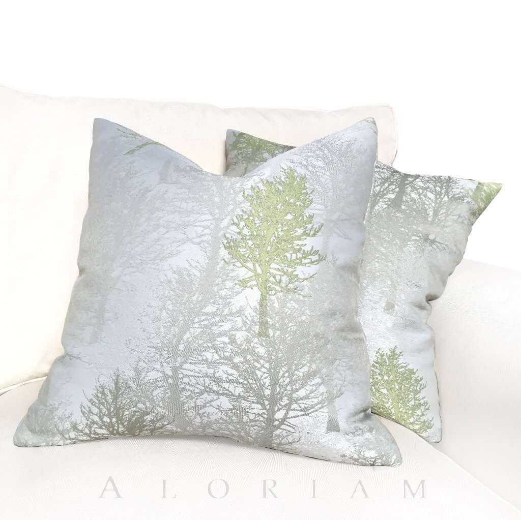 Light Gray Green Trees Upholstery Pillow Cover