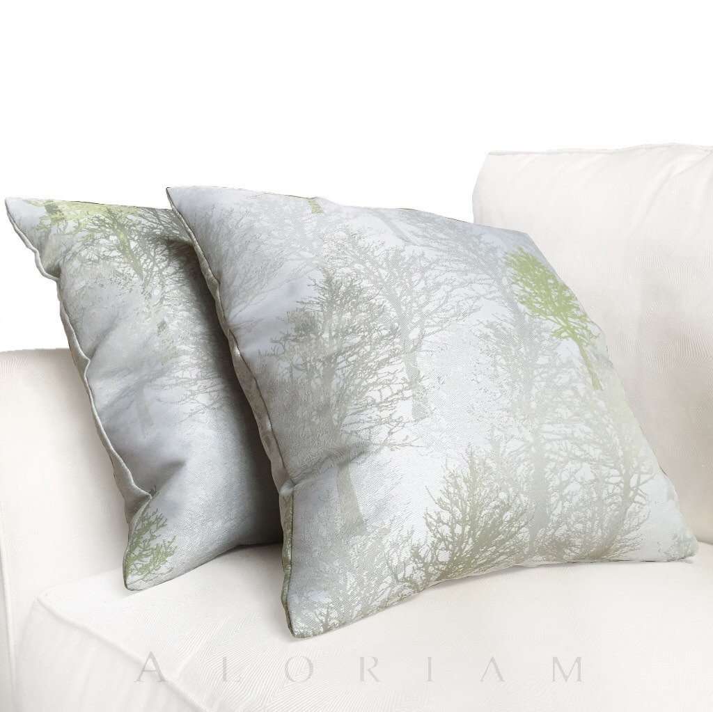 Light Gray Green Trees Upholstery Pillow Cover