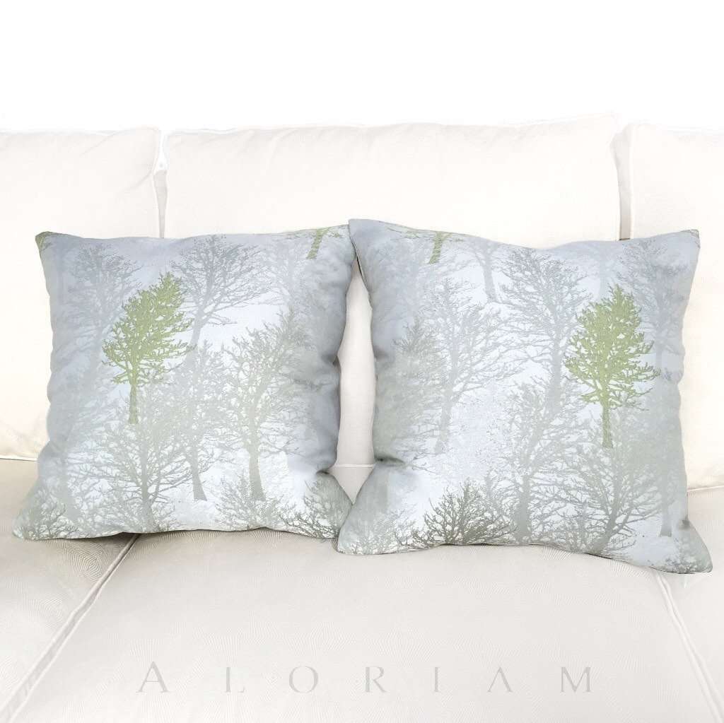 Light Gray Green Trees Upholstery Pillow Cover