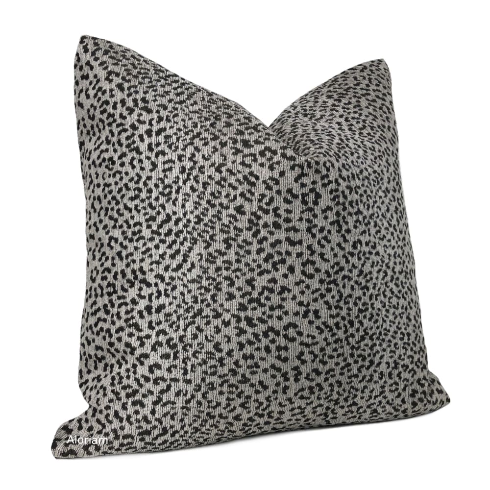 Lionel Black Gray Leopard Spot Chenille Pillow Cover - Aloriam