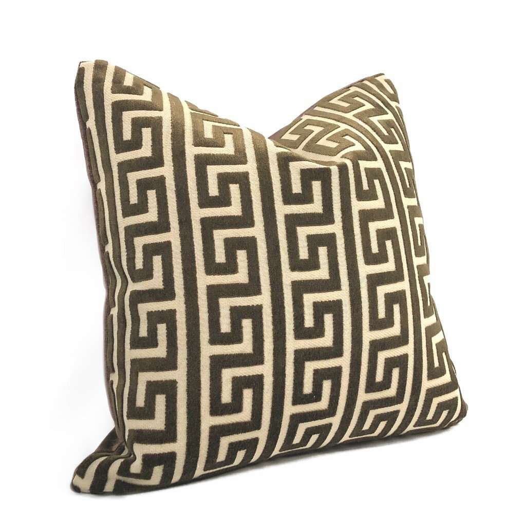 Logan Brown Greek Key Stripe Cut Velvet Pillow Cover Cushion Pillow Case Euro Sham 16x16 18x18 20x20 22x22 24x24 26x26 28x28 Lumbar Pillow 12x18 12x20 12x24 14x20 16x26 by Aloriam