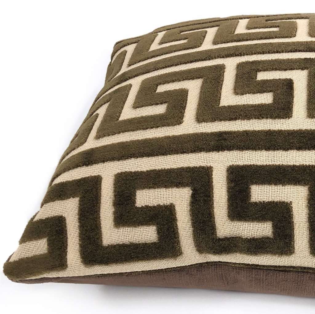 Logan Brown Greek Key Stripe Cut Velvet Pillow Cover Cushion Pillow Case Euro Sham 16x16 18x18 20x20 22x22 24x24 26x26 28x28 Lumbar Pillow 12x18 12x20 12x24 14x20 16x26 by Aloriam