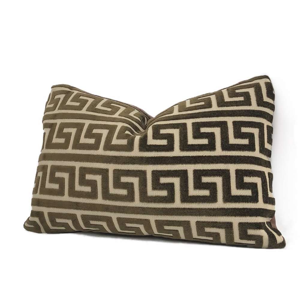 Logan Brown Greek Key Stripe Cut Velvet Pillow Cover Cushion Pillow Case Euro Sham 16x16 18x18 20x20 22x22 24x24 26x26 28x28 Lumbar Pillow 12x18 12x20 12x24 14x20 16x26 by Aloriam