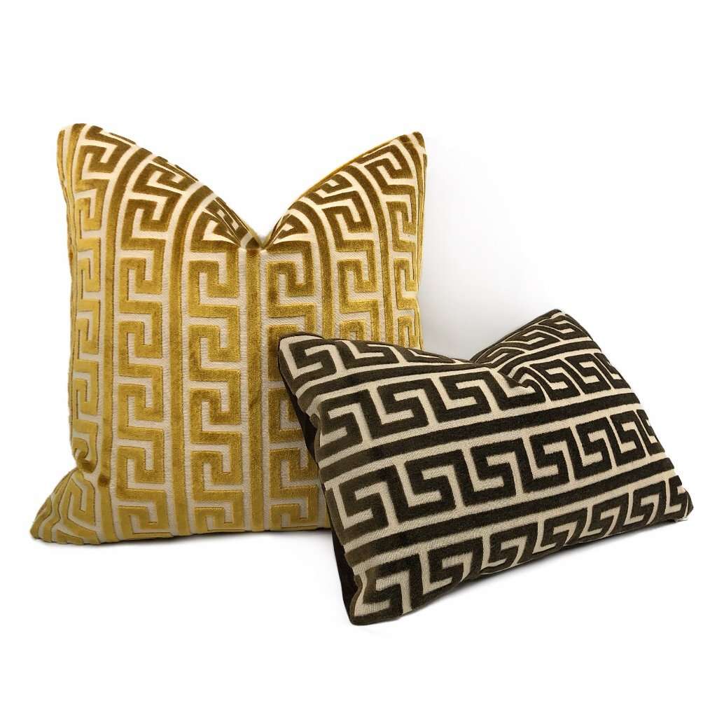 Logan Brown Greek Key Stripe Cut Velvet Pillow Cover Cushion Pillow Case Euro Sham 16x16 18x18 20x20 22x22 24x24 26x26 28x28 Lumbar Pillow 12x18 12x20 12x24 14x20 16x26 by Aloriam