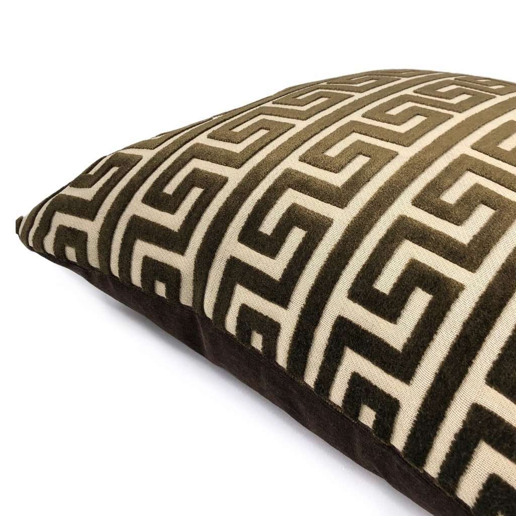 Logan Brown Greek Key Stripe Cut Velvet Pillow Cover Cushion Pillow Case Euro Sham 16x16 18x18 20x20 22x22 24x24 26x26 28x28 Lumbar Pillow 12x18 12x20 12x24 14x20 16x26 by Aloriam