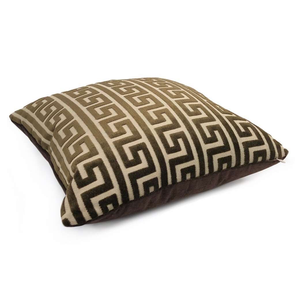 Logan Brown Greek Key Stripe Cut Velvet Pillow Cover Cushion Pillow Case Euro Sham 16x16 18x18 20x20 22x22 24x24 26x26 28x28 Lumbar Pillow 12x18 12x20 12x24 14x20 16x26 by Aloriam