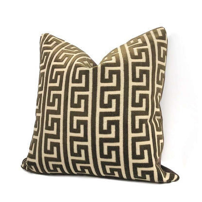 Logan Brown Greek Key Stripe Cut Velvet Pillow Cover Cushion Pillow Case Euro Sham 16x16 18x18 20x20 22x22 24x24 26x26 28x28 Lumbar Pillow 12x18 12x20 12x24 14x20 16x26 by Aloriam