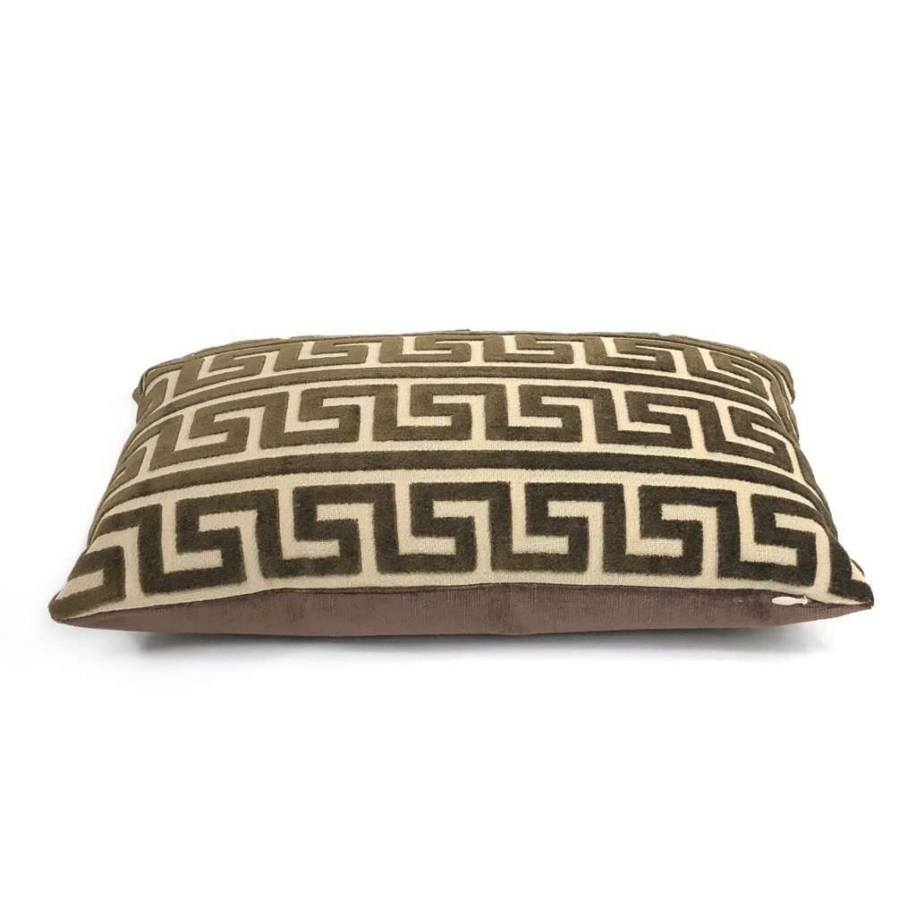 Logan Brown Greek Key Stripe Cut Velvet Pillow Cover Cushion Pillow Case Euro Sham 16x16 18x18 20x20 22x22 24x24 26x26 28x28 Lumbar Pillow 12x18 12x20 12x24 14x20 16x26 by Aloriam