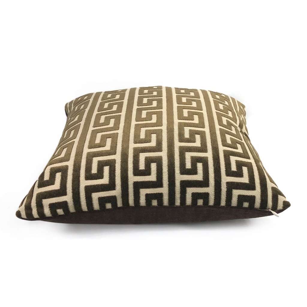 Logan Brown Greek Key Stripe Cut Velvet Pillow Cover Cushion Pillow Case Euro Sham 16x16 18x18 20x20 22x22 24x24 26x26 28x28 Lumbar Pillow 12x18 12x20 12x24 14x20 16x26 by Aloriam