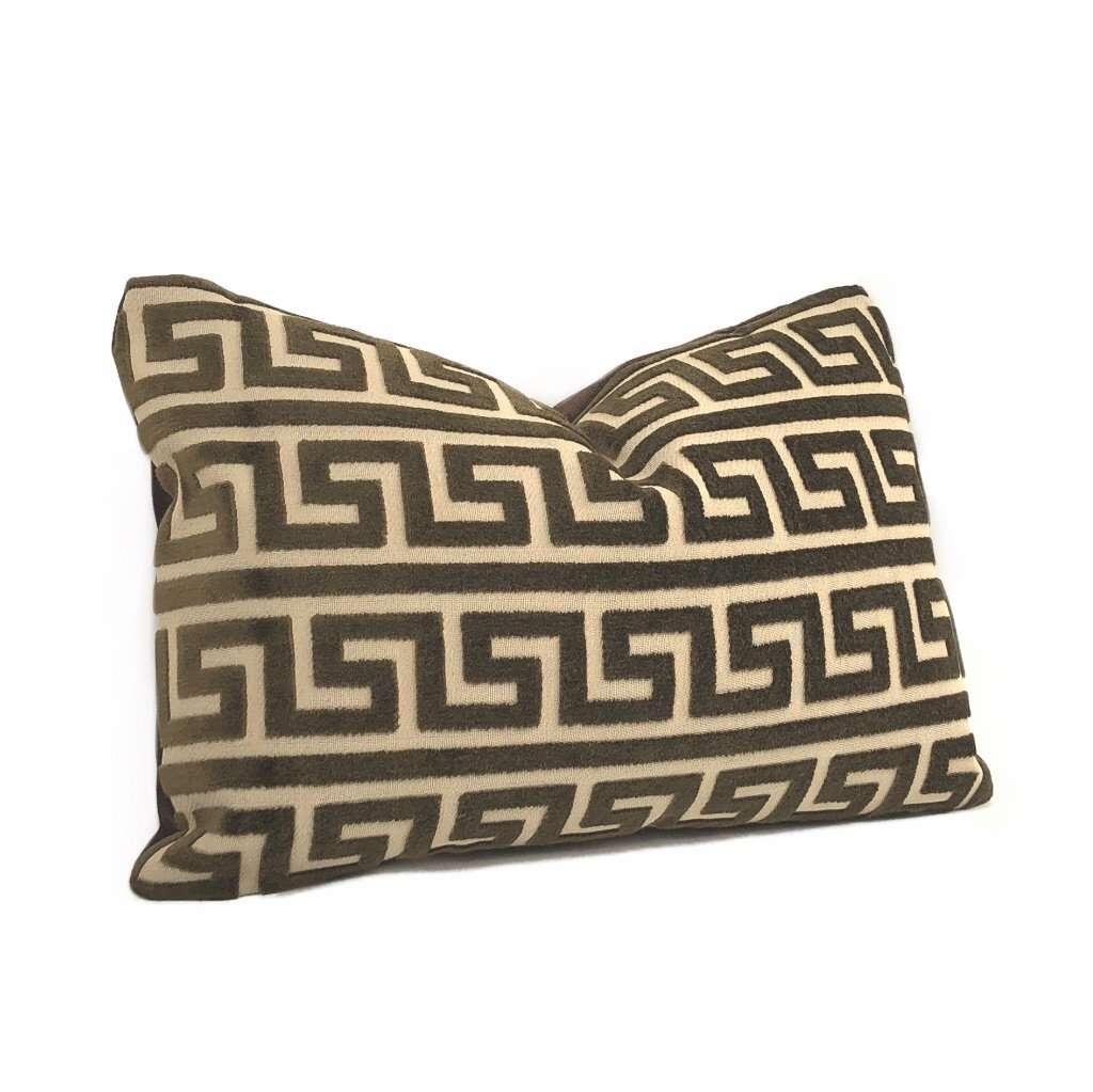 Logan Brown Greek Key Stripe Cut Velvet Pillow Cover Cushion Pillow Case Euro Sham 16x16 18x18 20x20 22x22 24x24 26x26 28x28 Lumbar Pillow 12x18 12x20 12x24 14x20 16x26 by Aloriam