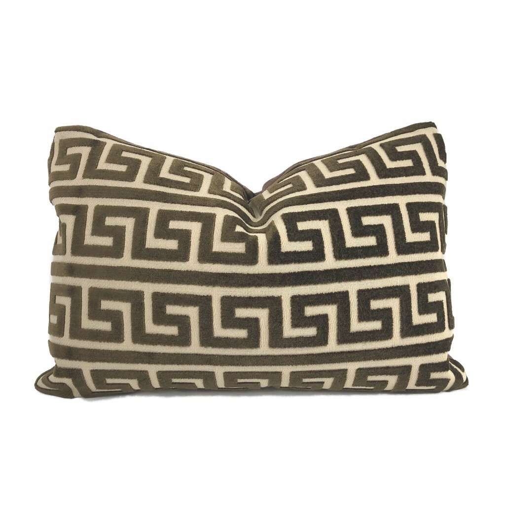 Logan Brown Greek Key Stripe Cut Velvet Pillow Cover Cushion Pillow Case Euro Sham 16x16 18x18 20x20 22x22 24x24 26x26 28x28 Lumbar Pillow 12x18 12x20 12x24 14x20 16x26 by Aloriam