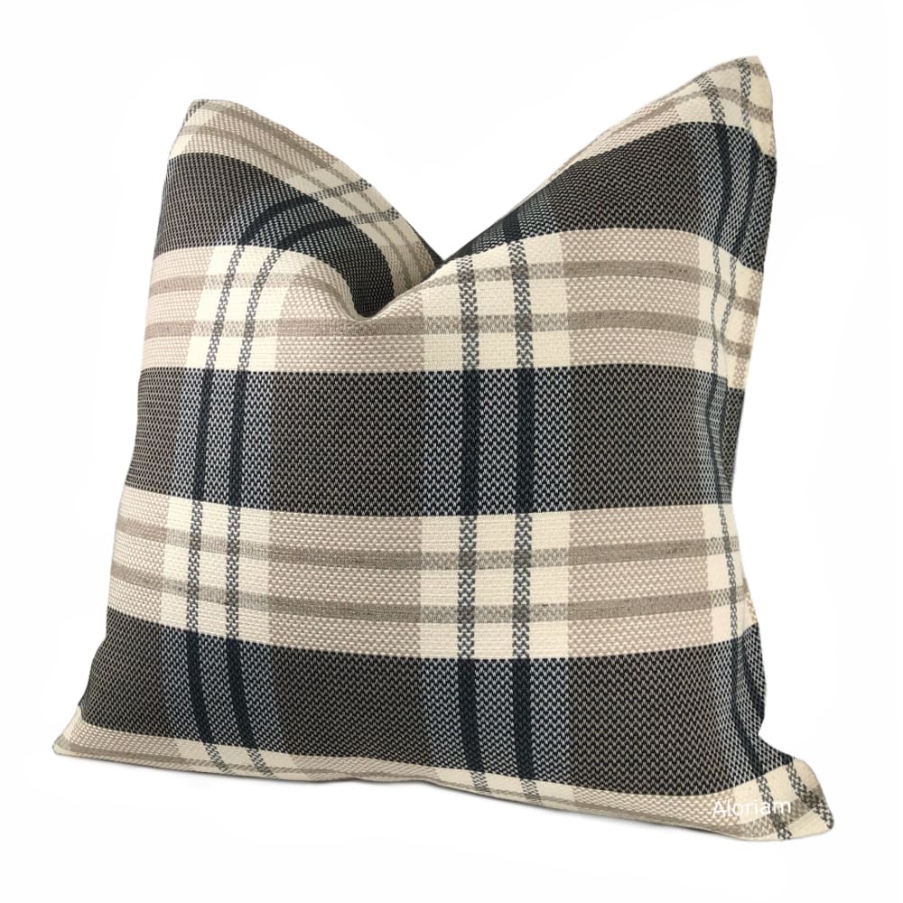 London Plaid Cream Beige Charcoal Pillow Cover - Aloriam