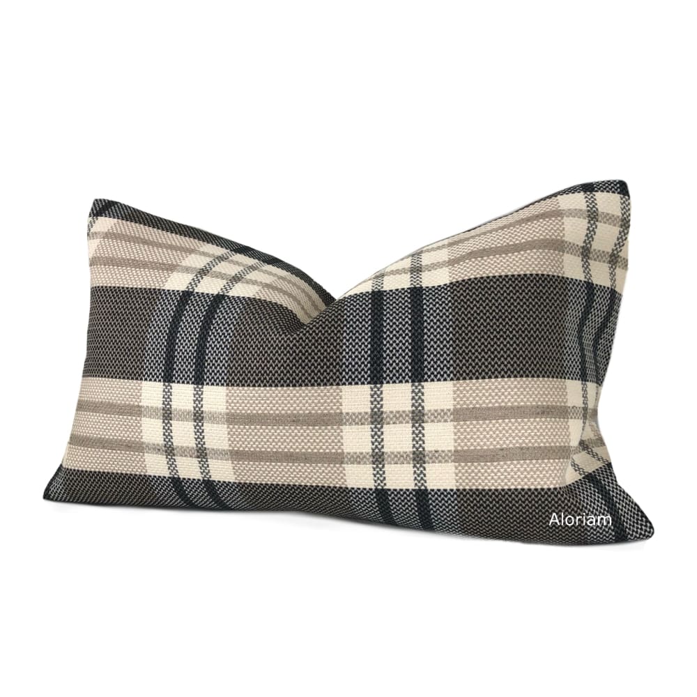 London Plaid Cream Beige Charcoal Pillow Cover - Aloriam