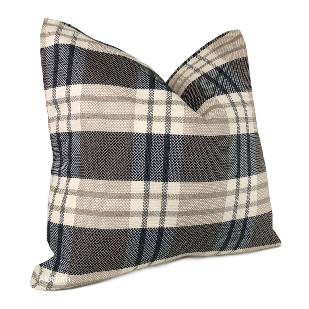 London Plaid Cream Beige Charcoal Pillow Cover - Aloriam