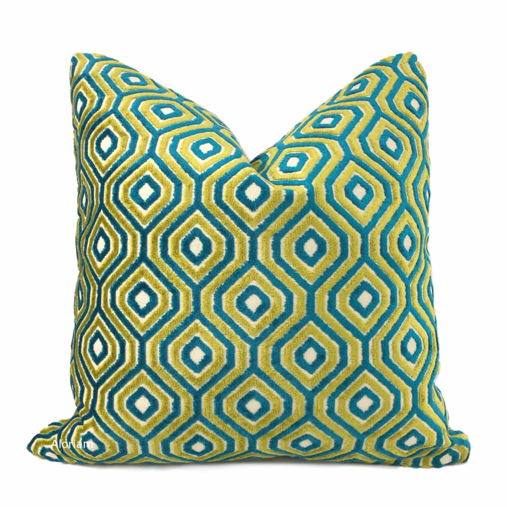 Teal shops and green cushions