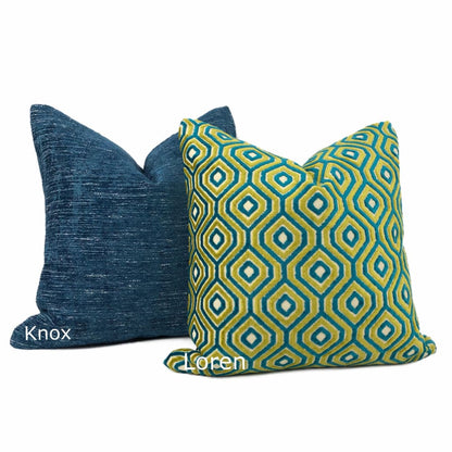 Loren Teal Blue-Green Chartreuse Geometric Cut Velvet Pillow Cover - Aloriam