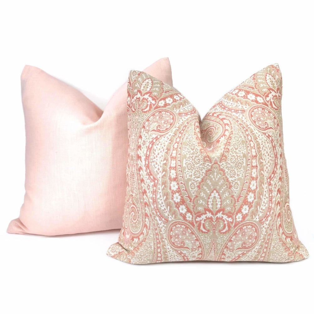 Lucia Cameo Pink & Cream Paisley Throw Pillow 16x16 18x18 20x20 22x22