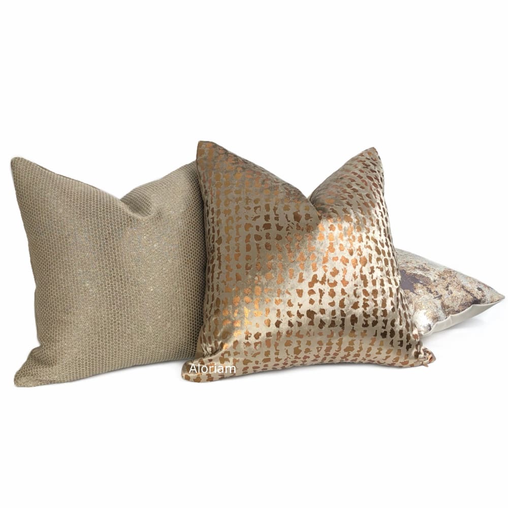 Lumina Metallic Brown Gold Cream Quartz Texture Pillow Cover - Aloriam