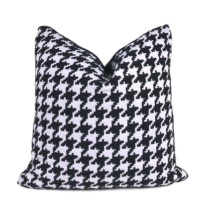 Lyndon Black & White Houndstooth Chenille Pillow Cover Cushion Pillow Case Euro Sham 16x16 18x18 20x20 22x22 24x24 26x26 28x28 Lumbar Pillow 12x18 12x20 12x24 14x20 16x26 by Aloriam