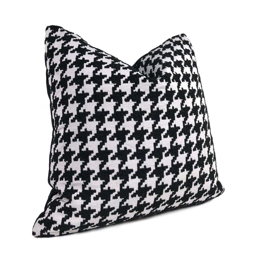 Lyndon Black & White Houndstooth Chenille Pillow Cover Cushion Pillow Case Euro Sham 16x16 18x18 20x20 22x22 24x24 26x26 28x28 Lumbar Pillow 12x18 12x20 12x24 14x20 16x26 by Aloriam