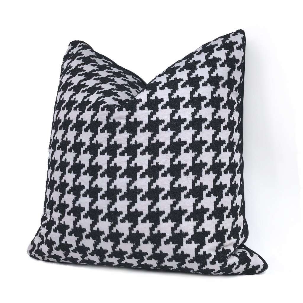 Lyndon Black & White Houndstooth Chenille Pillow Cover Cushion Pillow Case Euro Sham 16x16 18x18 20x20 22x22 24x24 26x26 28x28 Lumbar Pillow 12x18 12x20 12x24 14x20 16x26 by Aloriam