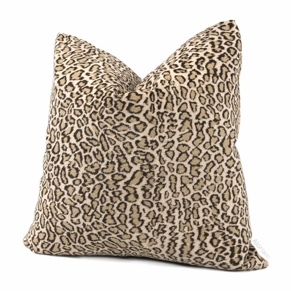 Lynx Cream Beige Wildcat Leopard Print Velvet Pillow Cover - Aloriam