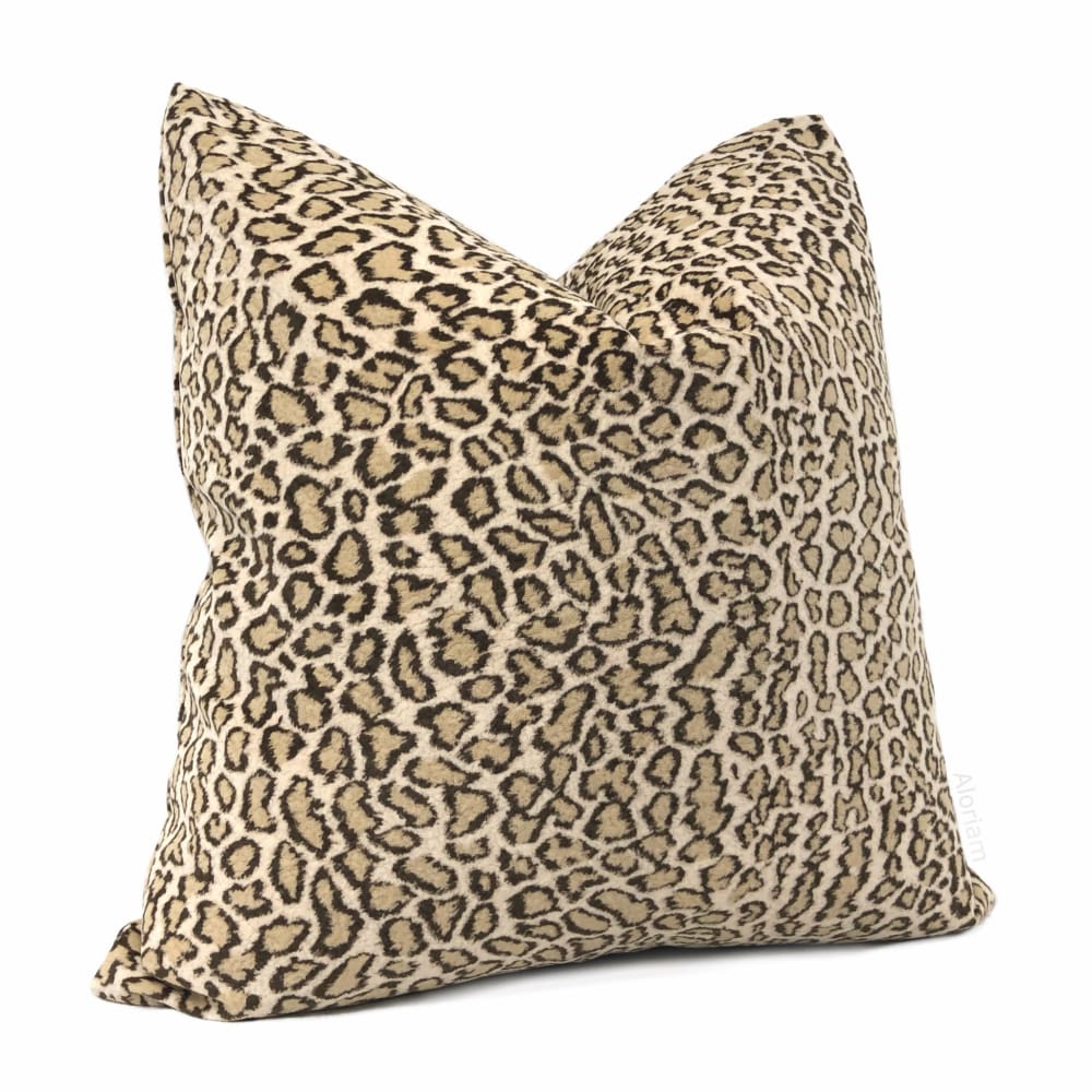 Lynx Cream Beige Wildcat Leopard Print Velvet Pillow Cover - Aloriam