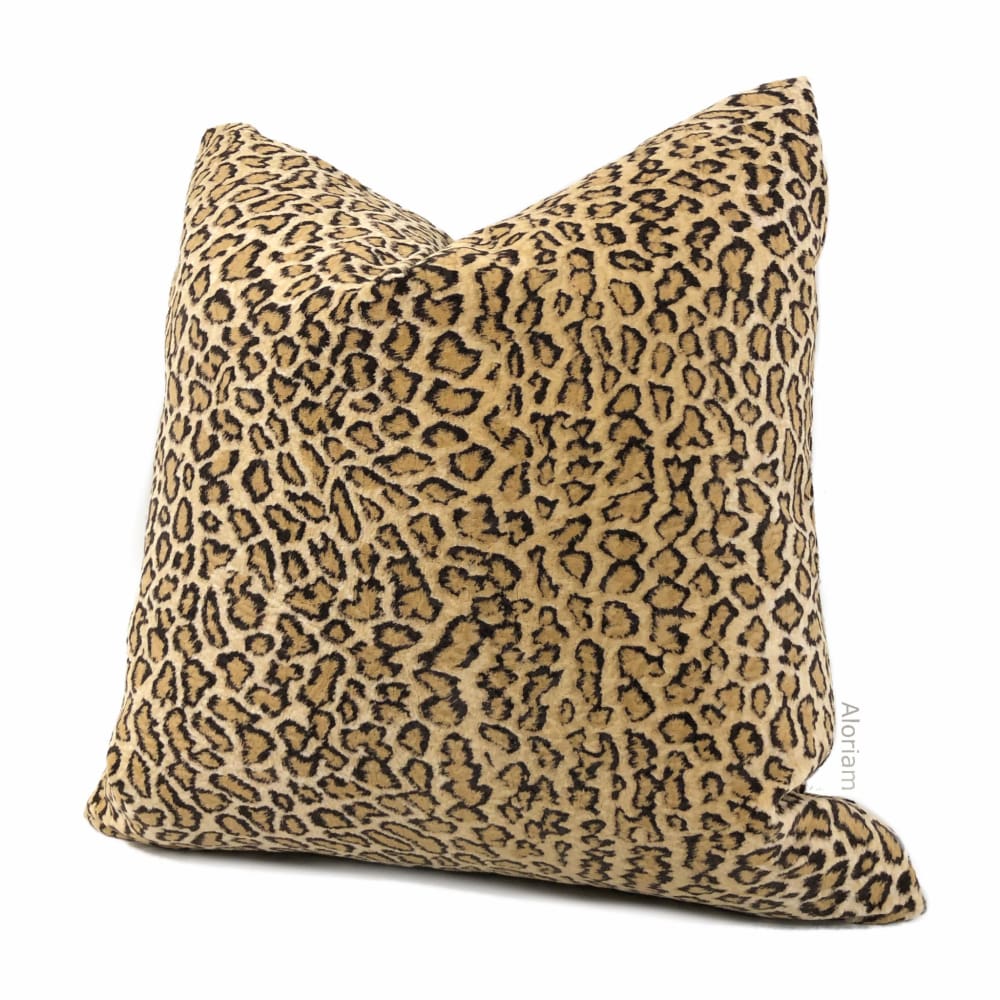 Lynx Golden Beige Tan Wildcat Leopard Print Velvet Pillow Cover - Aloriam