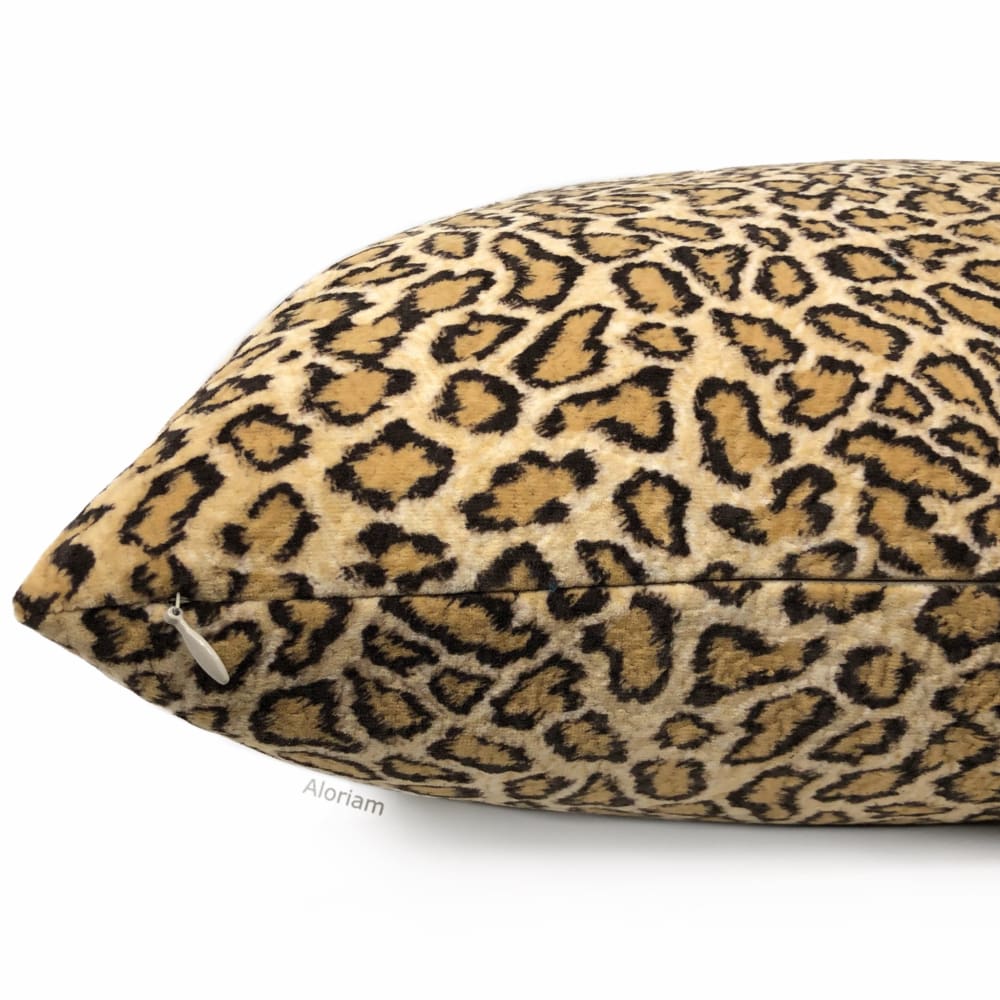 Lynx Golden Beige Tan Wildcat Leopard Print Velvet Pillow Cover - Aloriam