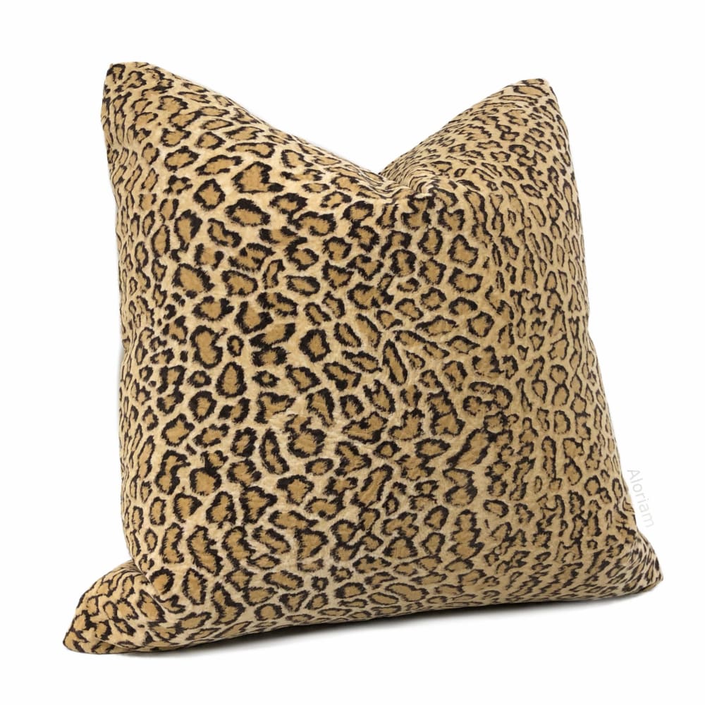 Lynx Golden Beige Tan Wildcat Leopard Print Velvet Pillow Cover - Aloriam