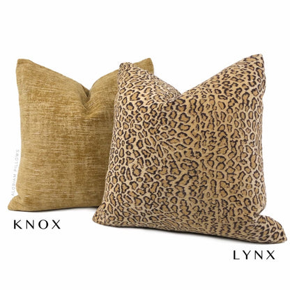 Lynx Golden Beige Tan Wildcat Leopard Print Velvet Pillow Cover - Aloriam