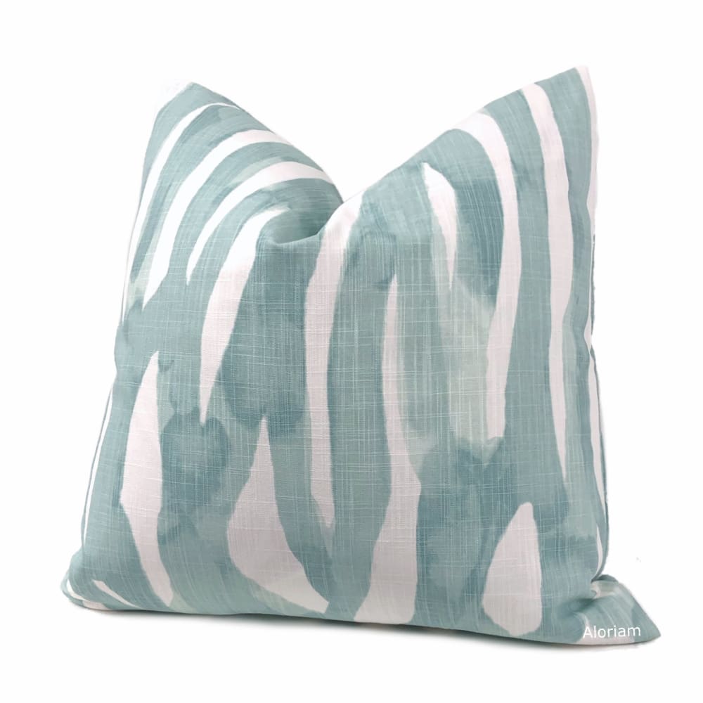 Lyra Aqua Green White Brushstrokes Pillow Cover - Aloriam