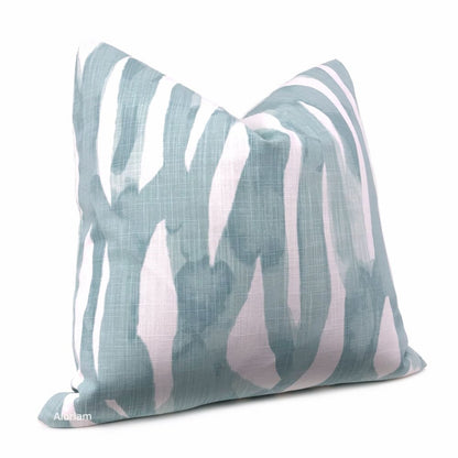 Lyra Aqua Green White Brushstrokes Pillow Cover - Aloriam