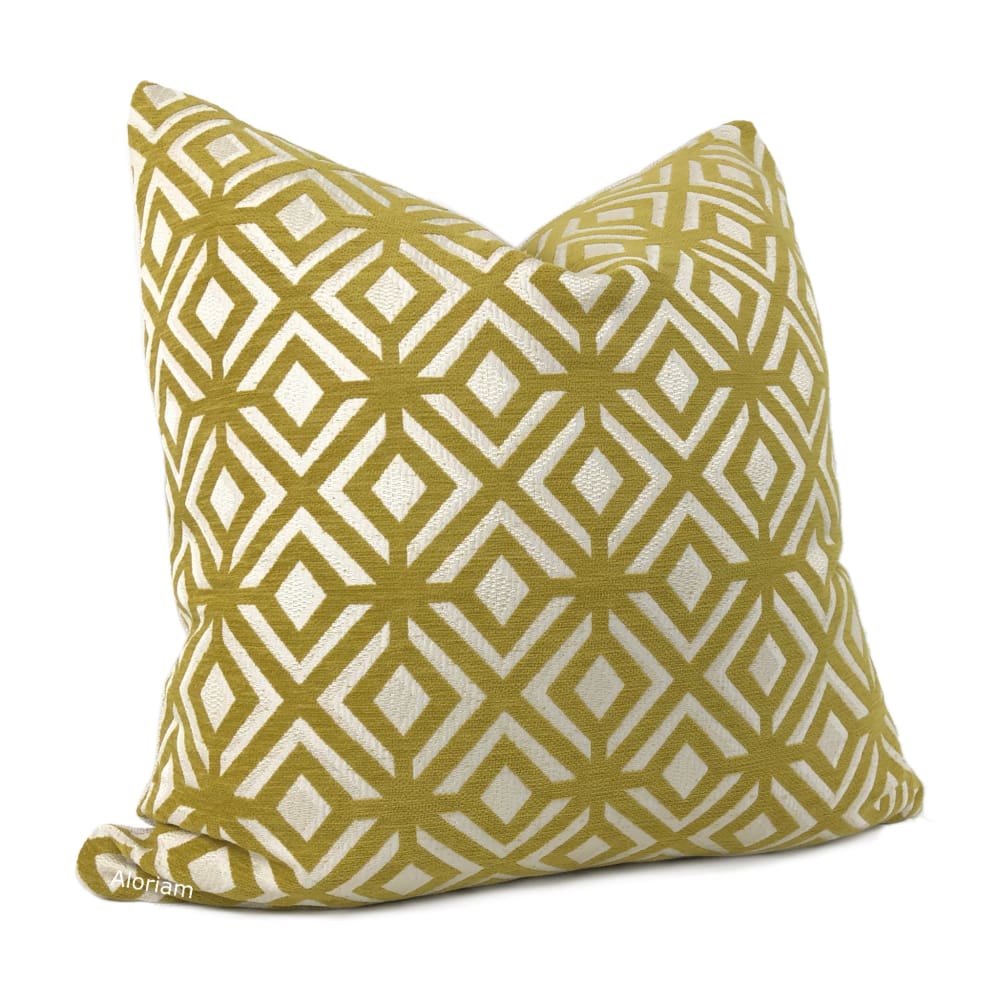 Madison Mustard Yellow Geometric Lattice Chenille Pillow Cover - Aloriam