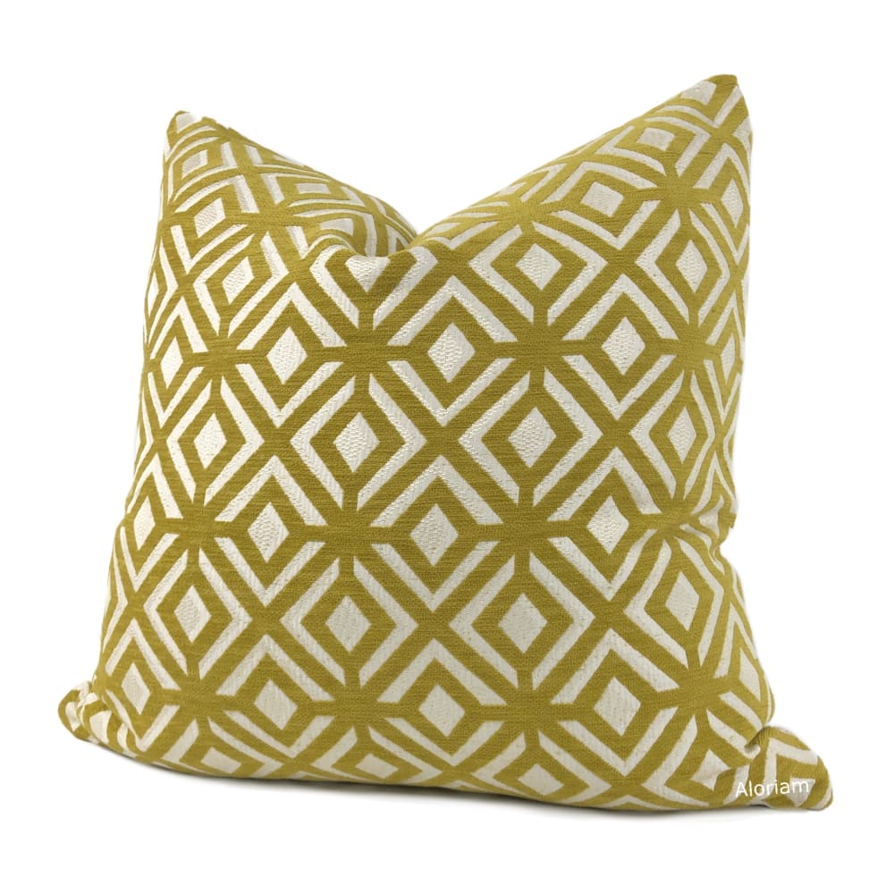 Madison Mustard Yellow Geometric Lattice Chenille Pillow Cover - Aloriam