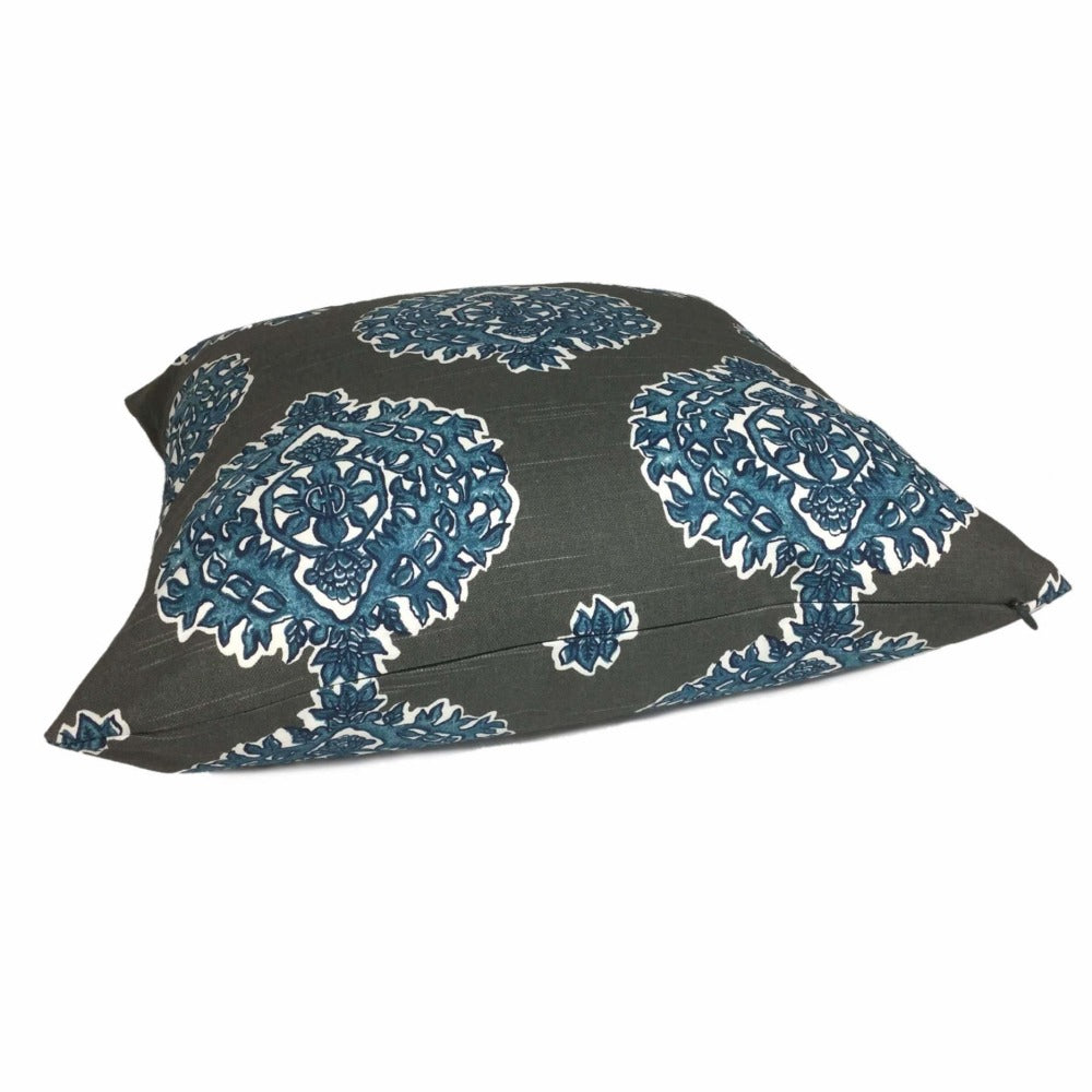 Madras Blue Gray Ethnic Motif Pillow Cover (Made from Lacefield Designs fabric) Cushion Pillow Case Euro Sham 16x16 18x18 20x20 22x22 24x24 26x26 28x28 Lumbar Pillow 12x18 12x20 12x24 14x20 16x26 by Aloriam