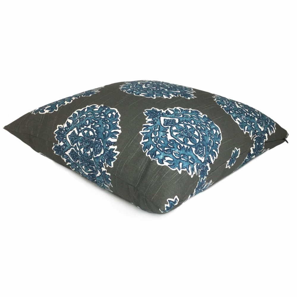 Madras Blue Gray Ethnic Motif Pillow Cover (Made from Lacefield Designs fabric) Cushion Pillow Case Euro Sham 16x16 18x18 20x20 22x22 24x24 26x26 28x28 Lumbar Pillow 12x18 12x20 12x24 14x20 16x26 by Aloriam