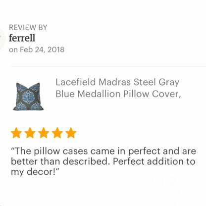 Madras Blue Gray Ethnic Motif Pillow Cover (Made from Lacefield Designs fabric) Cushion Pillow Case Euro Sham 16x16 18x18 20x20 22x22 24x24 26x26 28x28 Lumbar Pillow 12x18 12x20 12x24 14x20 16x26 by Aloriam