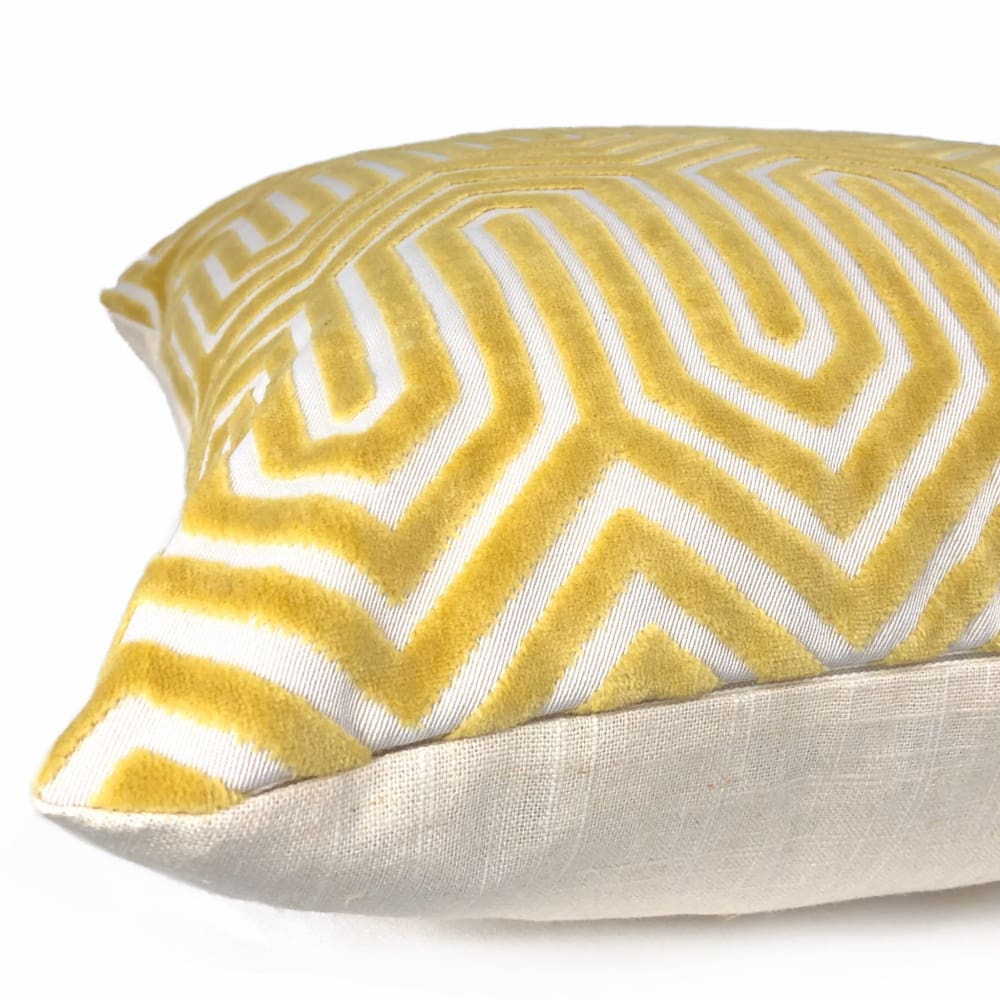 Maestro Geometric Buttercup Yellow Cut Velvet Pillow Cover - Aloriam