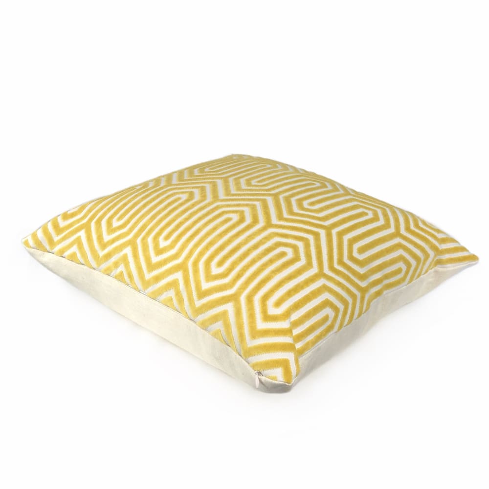 Maestro Geometric Buttercup Yellow Cut Velvet Pillow Cover - Aloriam