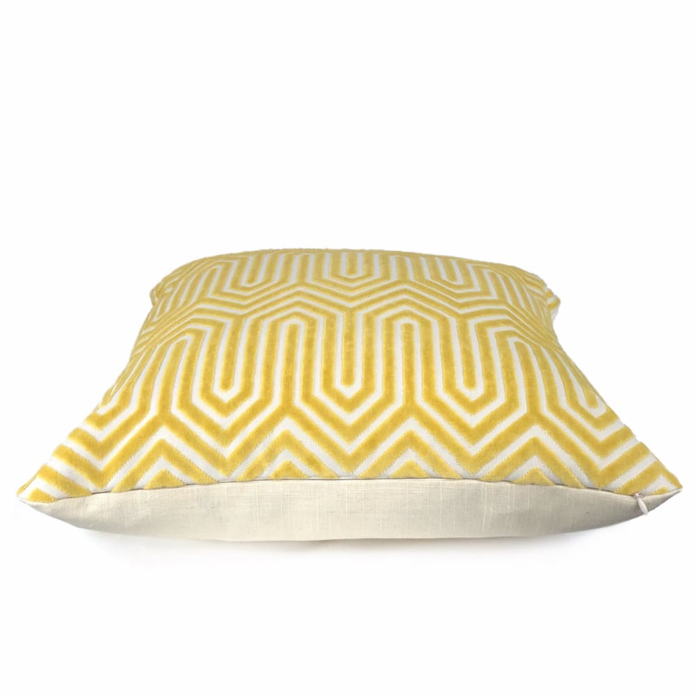 Maestro Geometric Buttercup Yellow Cut Velvet Pillow Cover - Aloriam